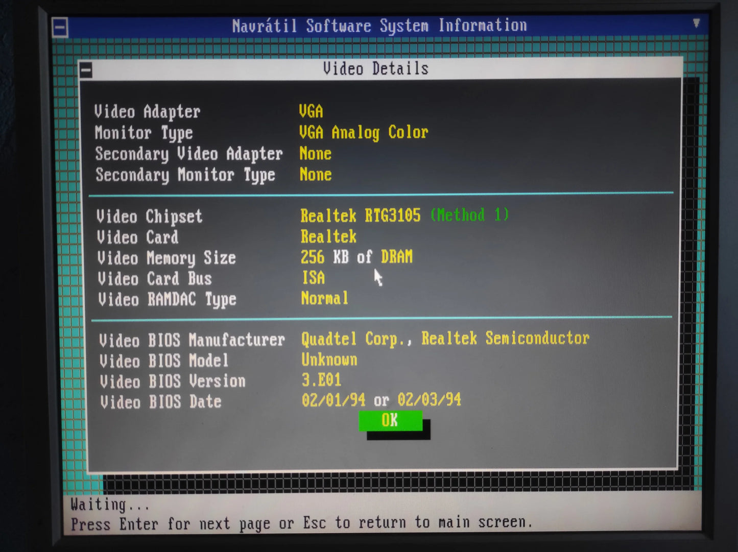 Realtek RTVGA-V21-007 Quadtel 87-90 RTG3105iEH 256KB ISA Retro Graphics Card