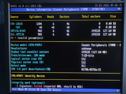 Conner CP30174E 170MB 32KB 3800RPM IDE 3.5’’ 5.25’’ Retro Hard Drive HDD