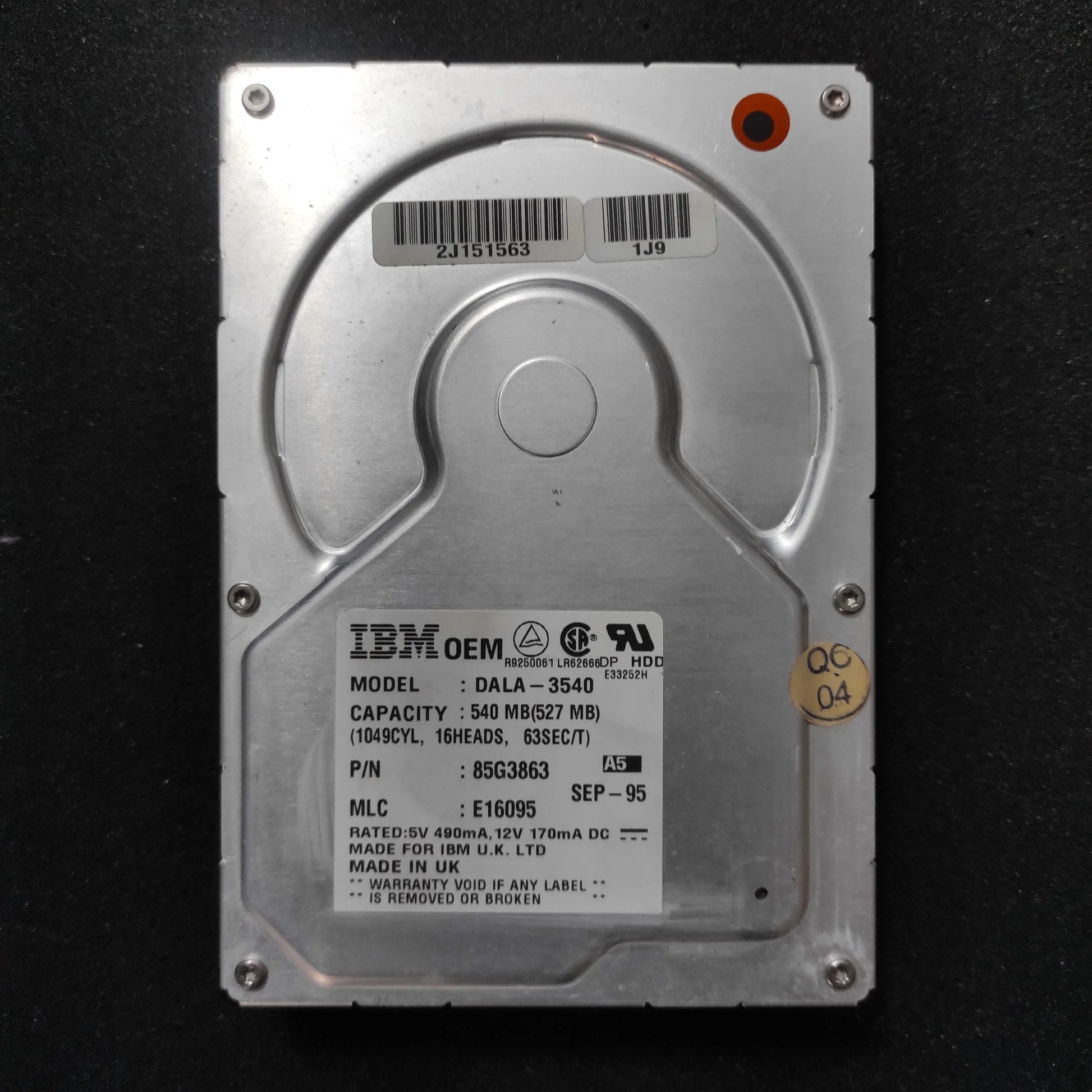 IBM DALA-3540 541MB 4500RPM IDE 3.5’’ Vintage Retro Hard Drive HDD 85G3863