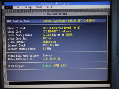 MSI MS-8817 NVIDIA GeForce2 MX 400 AGP 32MB VGA Vintage Retro Graphics Card