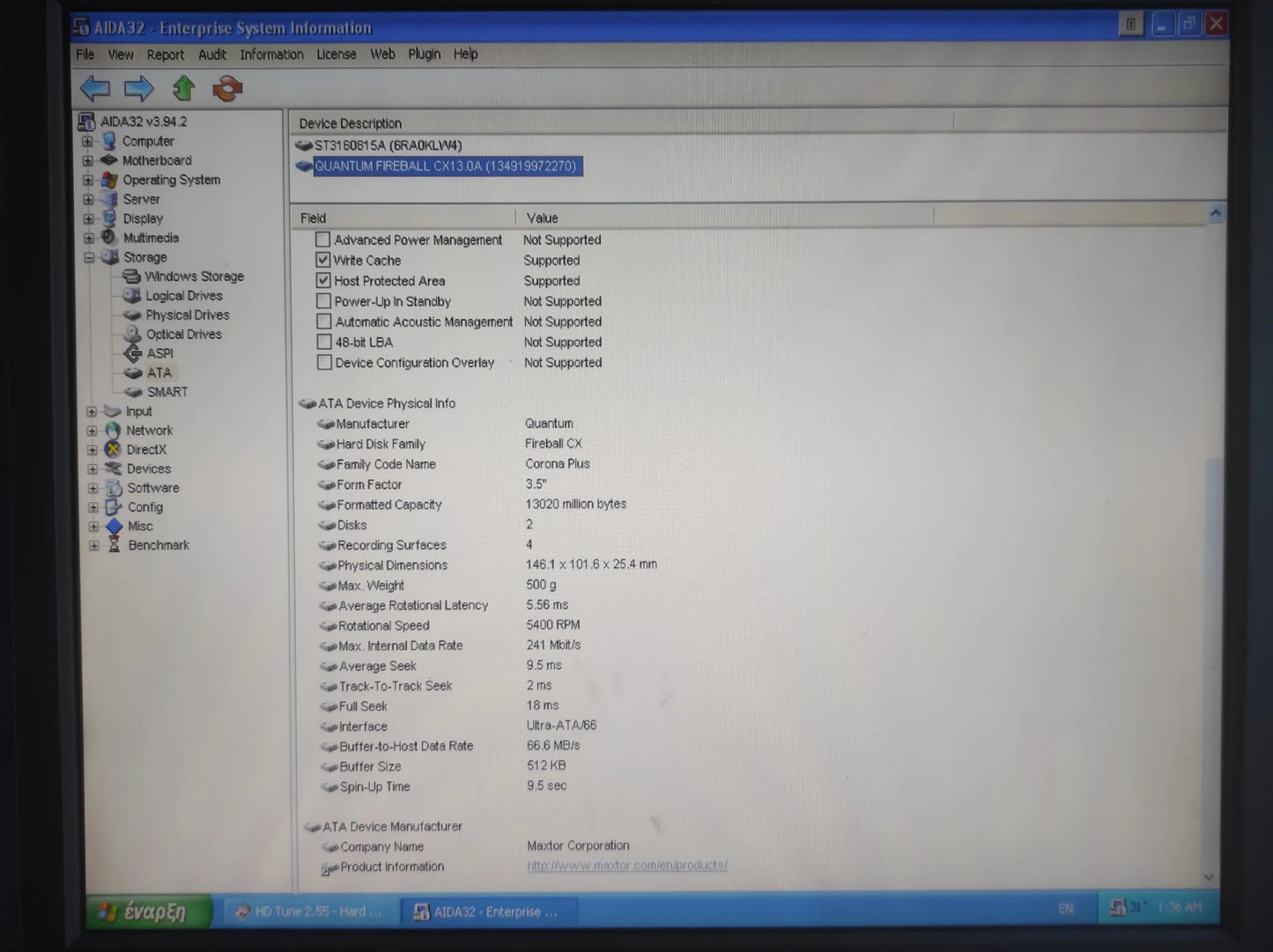Quantum Fireball CX CX13A011 13GB 512KB 5400RPM IDE 3.5’’ Hard Disk Drive HDD
