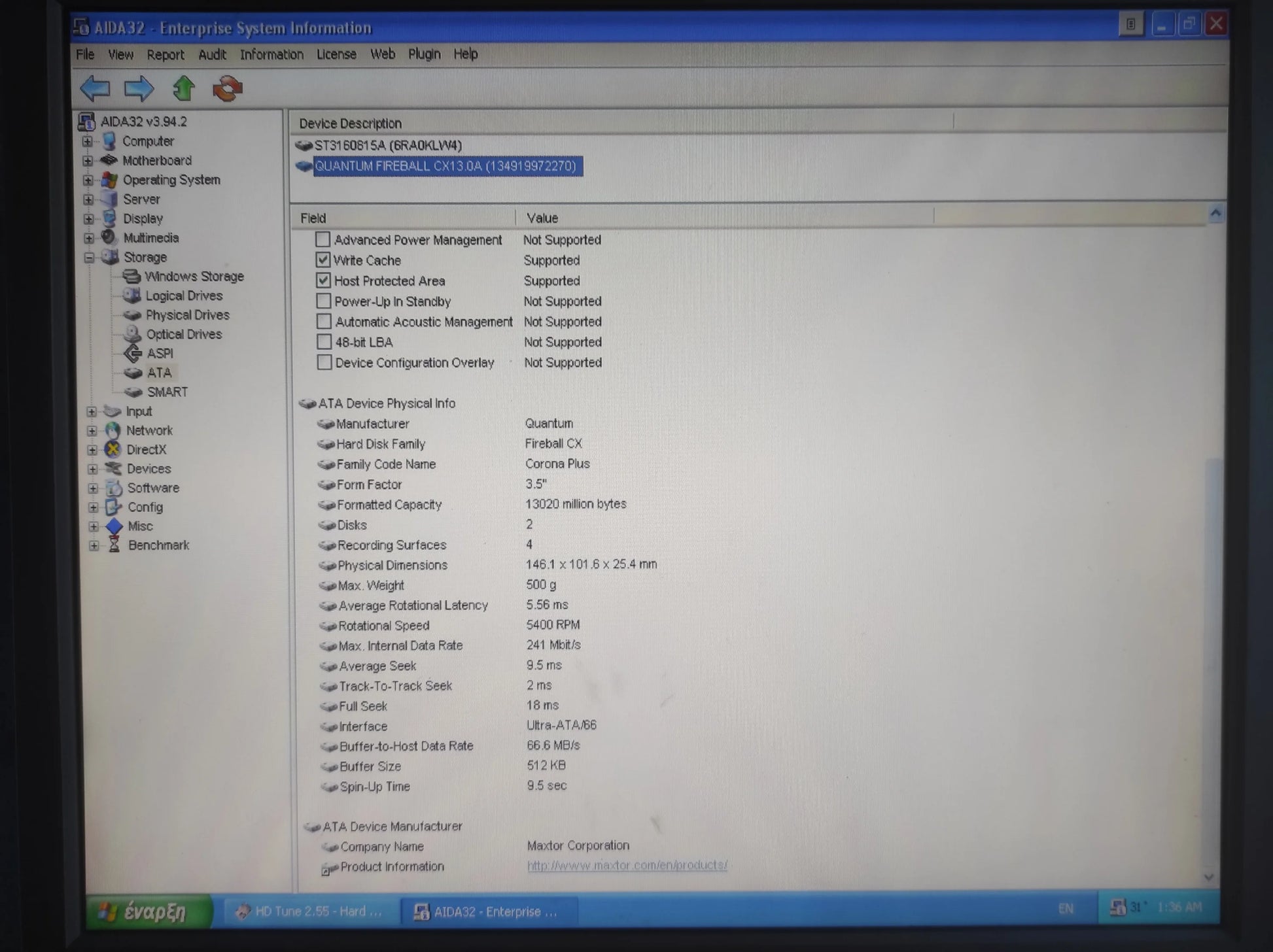 Quantum Fireball CX CX13A011 13GB 512KB 5400RPM IDE 3.5’’ Hard Disk Drive HDD