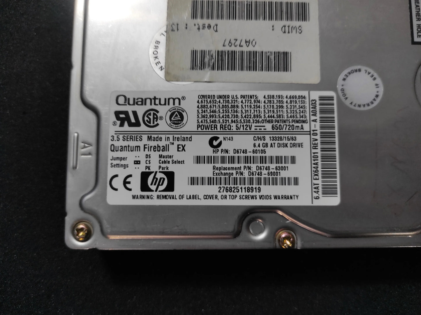 Quantum Fireball EX EX64A012 6.4GB IDE 3.5’’ Vintage Retro Hard Drive HDD 5400RPM 512KB