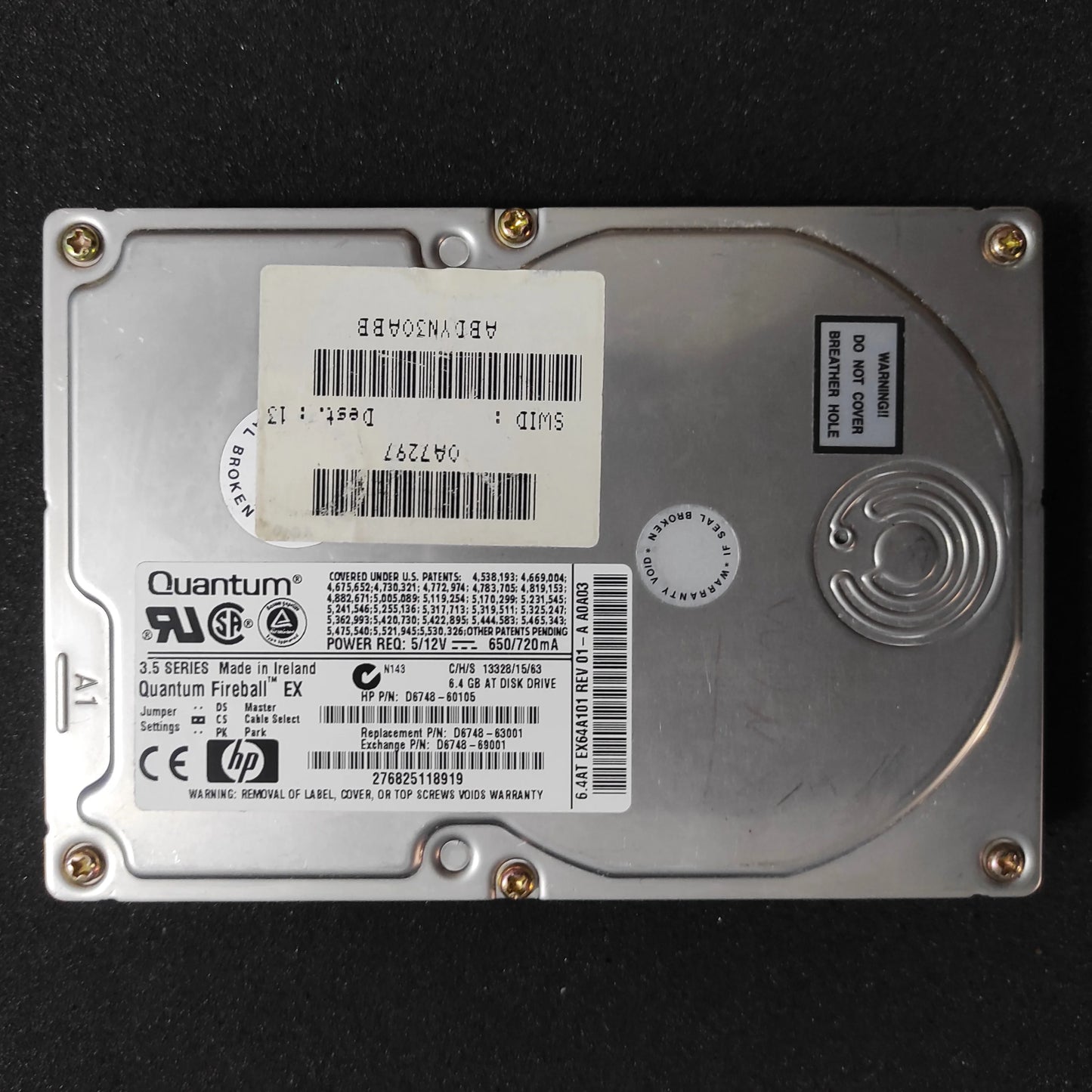 Quantum Fireball EX EX64A012 6.4GB IDE 3.5’’ Vintage Retro Hard Drive HDD 5400RPM 512KB