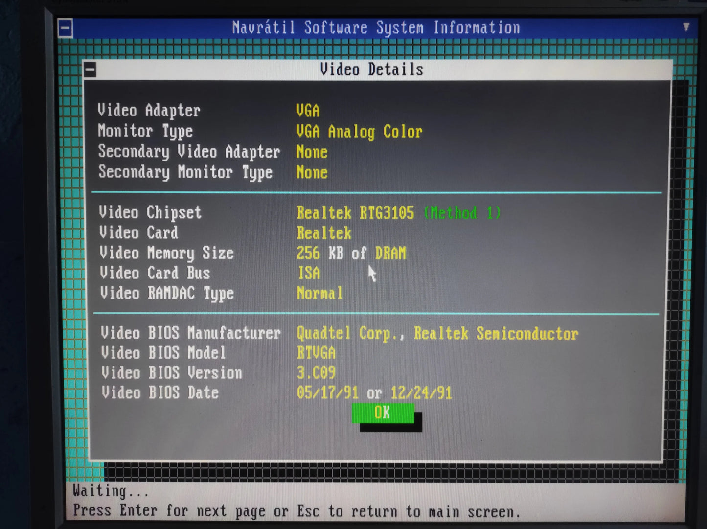 Realtek RTVGA-V2-91007B RTG3105 256KB 16-Bit ISA Vintage Retro Graphics Card
