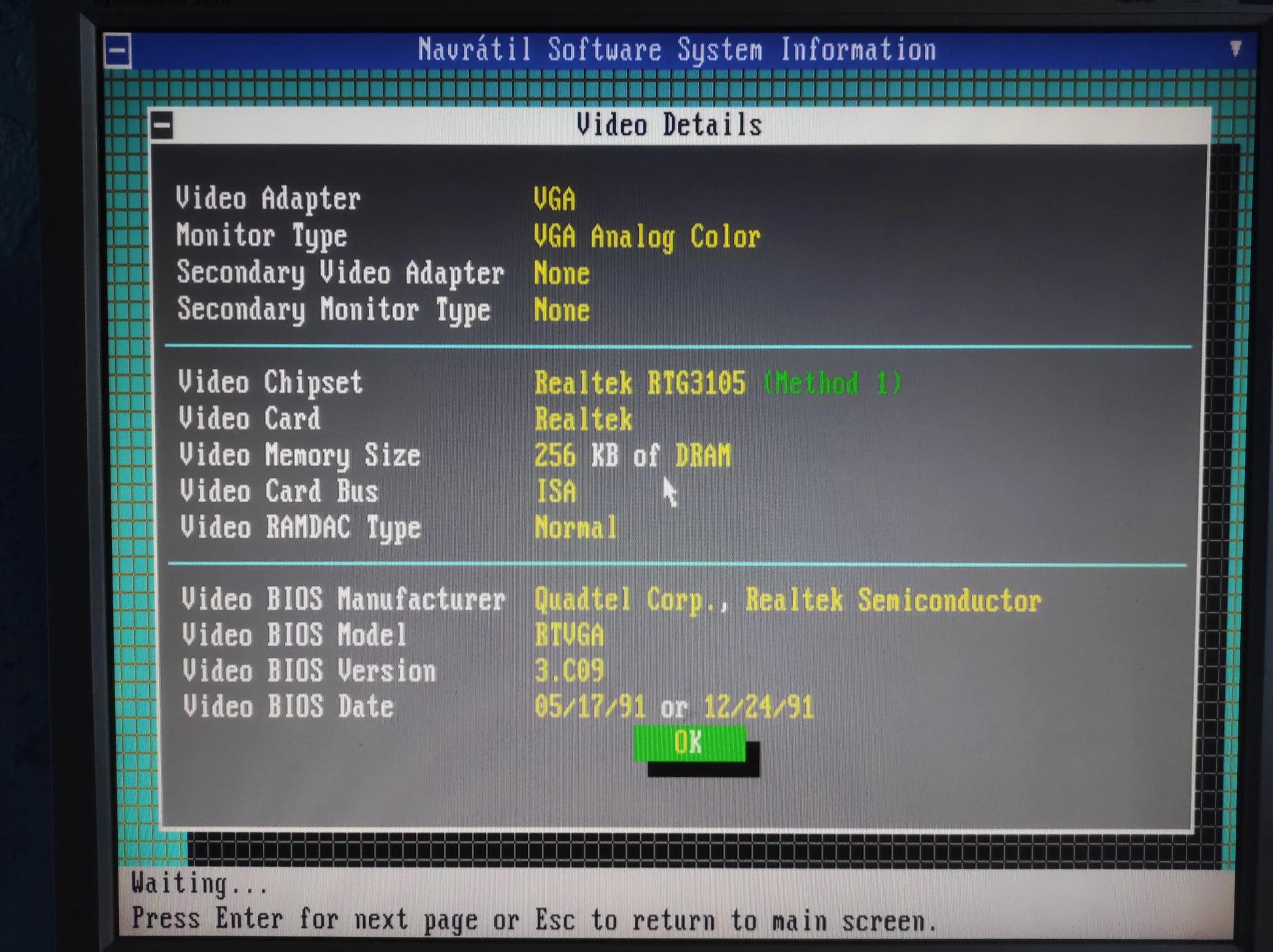 Realtek RTVGA-V2-91007B RTG3105 256KB 16-Bit ISA Vintage Retro Graphics Card