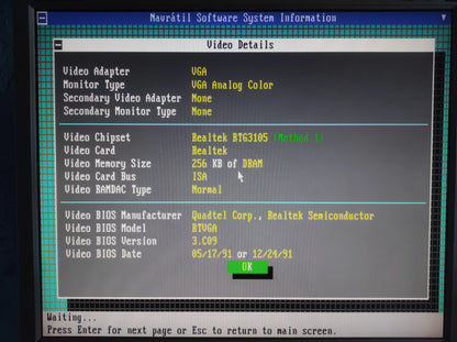 Realtek RTVGA-V2-91007B RTG3105 256KB 16-Bit ISA Vintage Retro Graphics Card