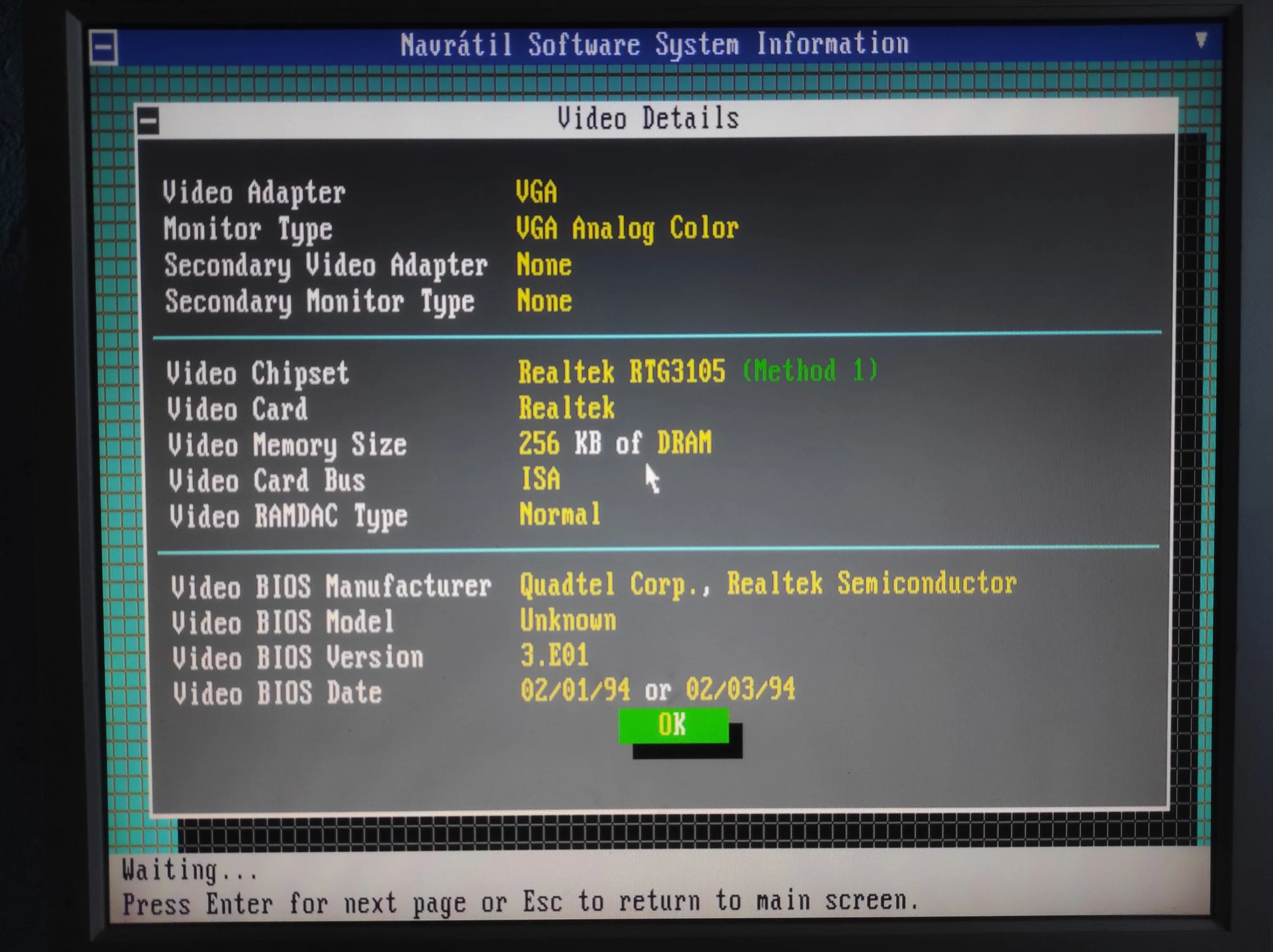 Realtek RTVGA-V21-007 Quadtel 87-90 RTG3105iEH 256KB ISA Retro Graphics Card