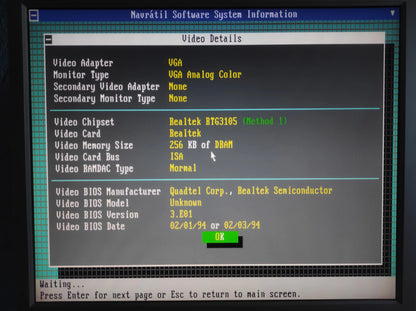 Realtek RTVGA-V21-007 Quadtel 87-90 RTG3105iEH 256KB ISA Retro Graphics Card