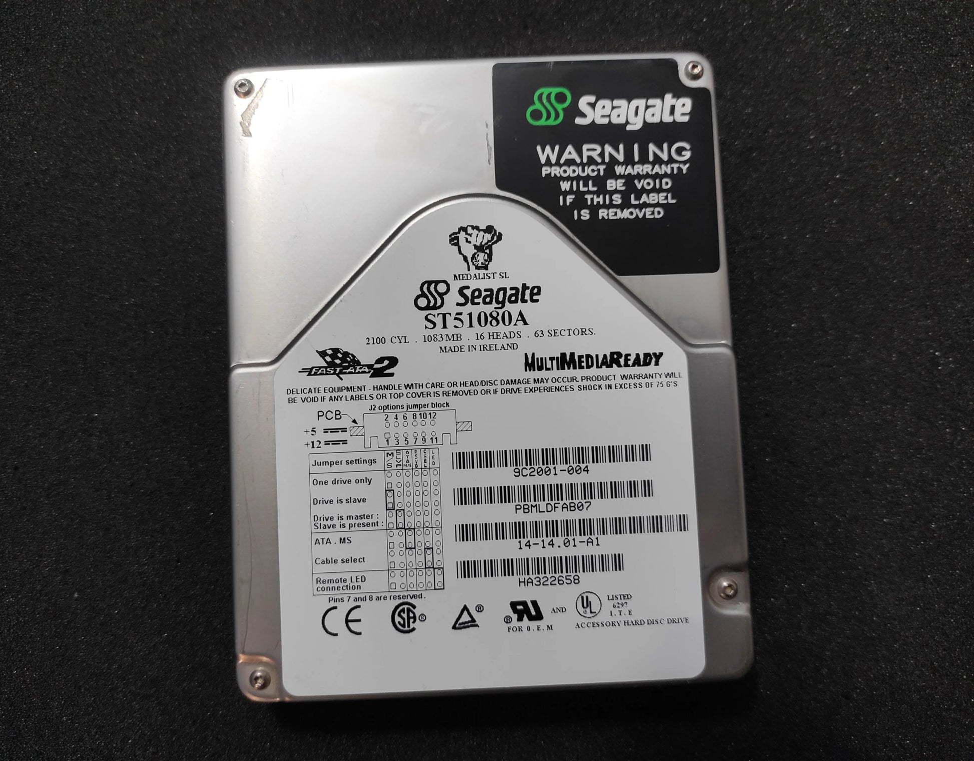 Seagate Medalist ST51080A 1083MB 256KB 5400RPM IDE 3.5’’ Retro Hard Drive HDD