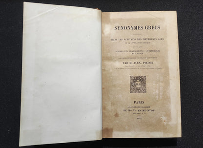 Synonymes grecs 1847 par M. Alex. Pillon Maire-Nyon Rare Antique Book