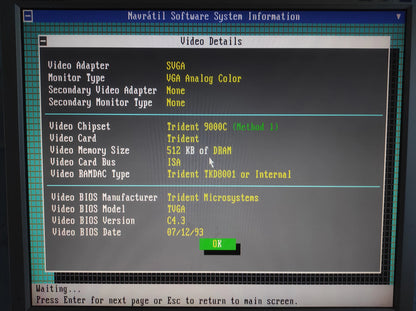 Trident 7133 TVGA9000C Vintage Retro 512KB 16-bit ISA Graphics Video Card